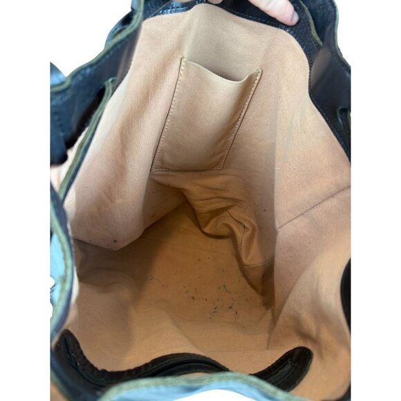 Black Faux Leather Shoulder / Crossbody Bucket Bag with Adjustable Straps - Picture 6 of 7